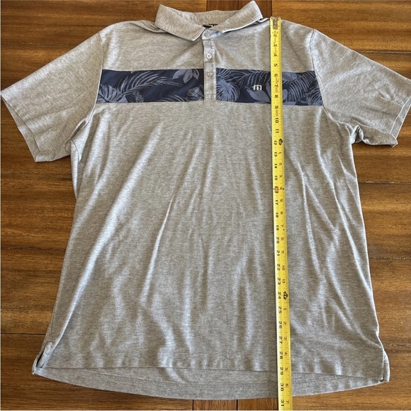 Travis Mathew Polo Shirt Hawaiian Palm Stripe Gray Blue Golf Performance Sz 2XL - Picture 6 of 13